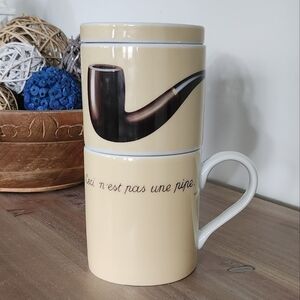 Treachery Of Images Coffee Tea Set with Pipe Design, Strainer And Lid Included